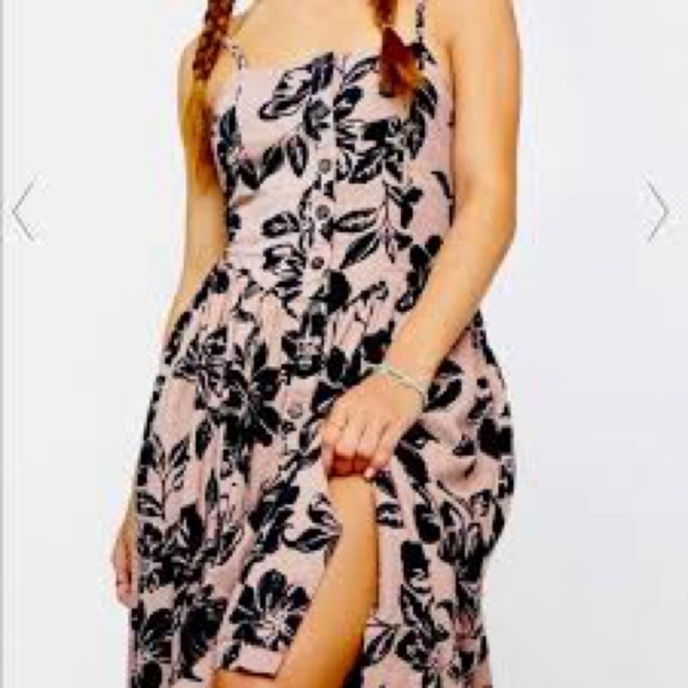 Free People Pink and Black Floral Midi Dress